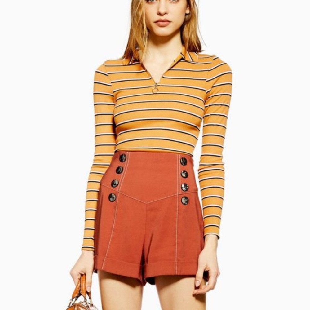 NWT Topshop Sailor Shorts Burnt Orange High Waisted Button Detail Size 4